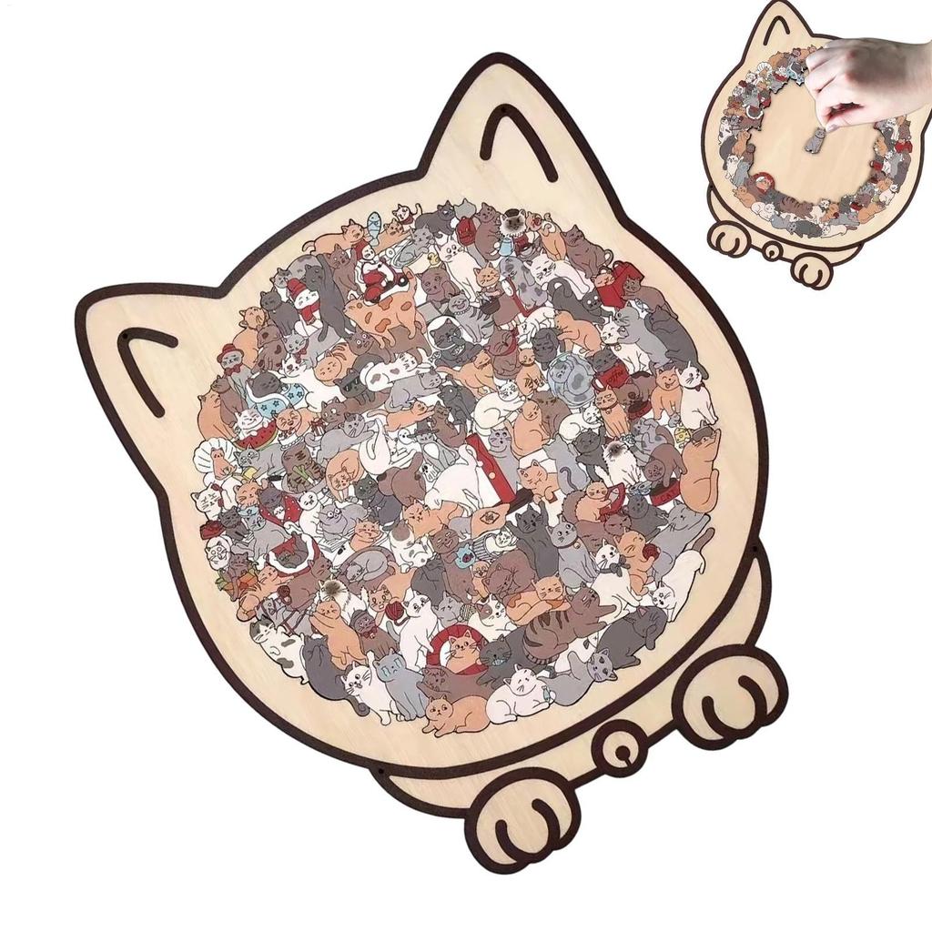 135-piece Wooden-colored Cat-shaped Puzzle With Cat Frame Cat Puzzle Ornaments Cat Wooden Jigsaw Puzzle Kids Gifts