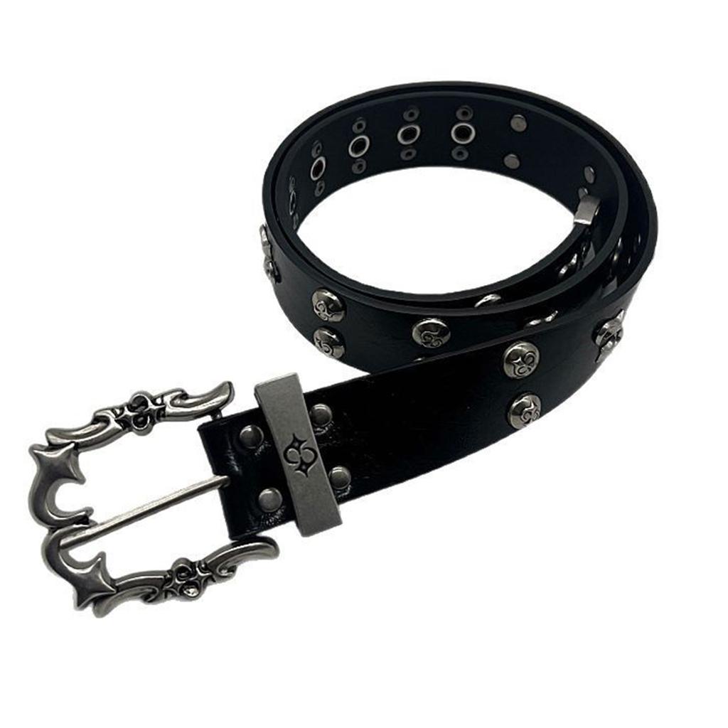 Punk Y2K Theme Waist Belt Adjustable PU Leather Wide Waistband With Rivet Studded Design For Jeans Pants Street Wear