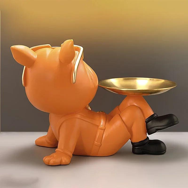 Resin Dog Statue Living Room Decor Dog Sculpture Table Tray Ornaments French Bulldog Figurine for Home Interior Desk Decoration