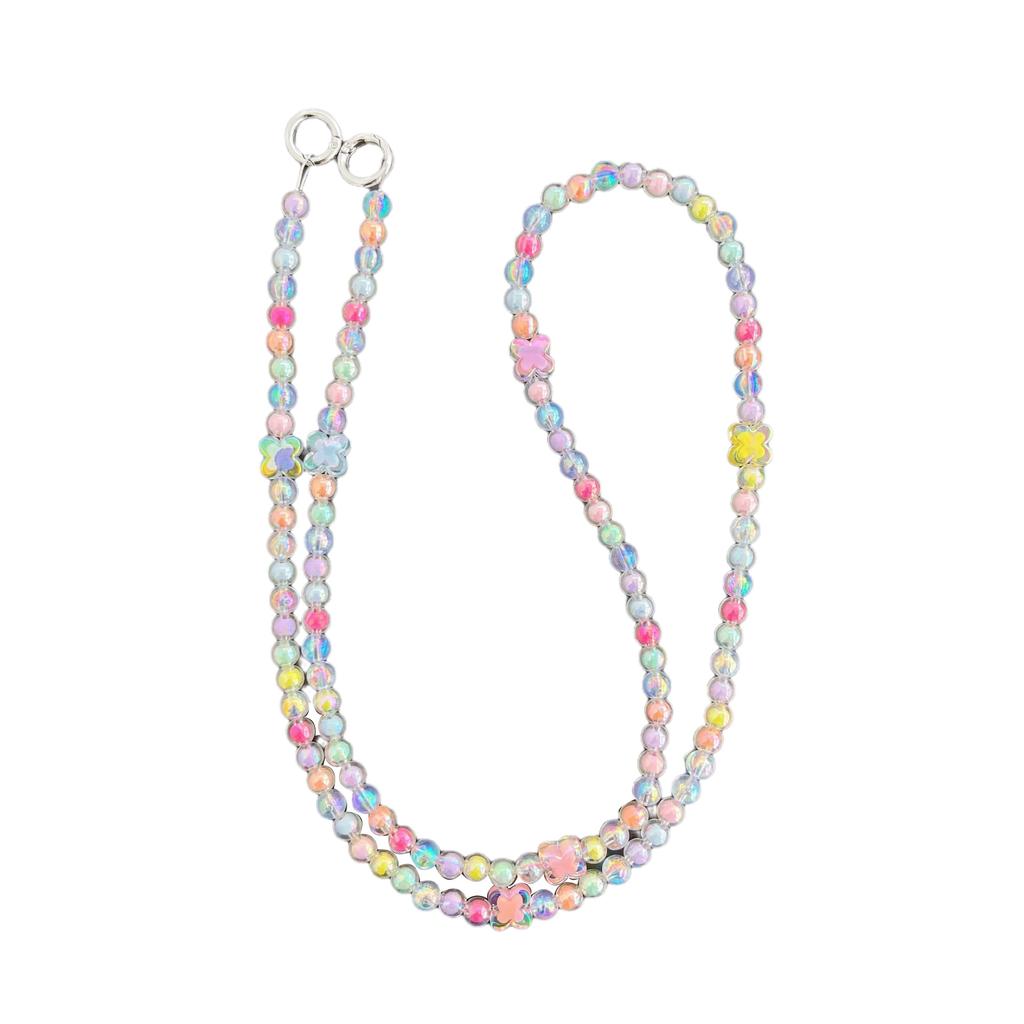 Girl color beaded mobile phone case long chain lanyard diagonal span women's new dopamine hanging chain niche