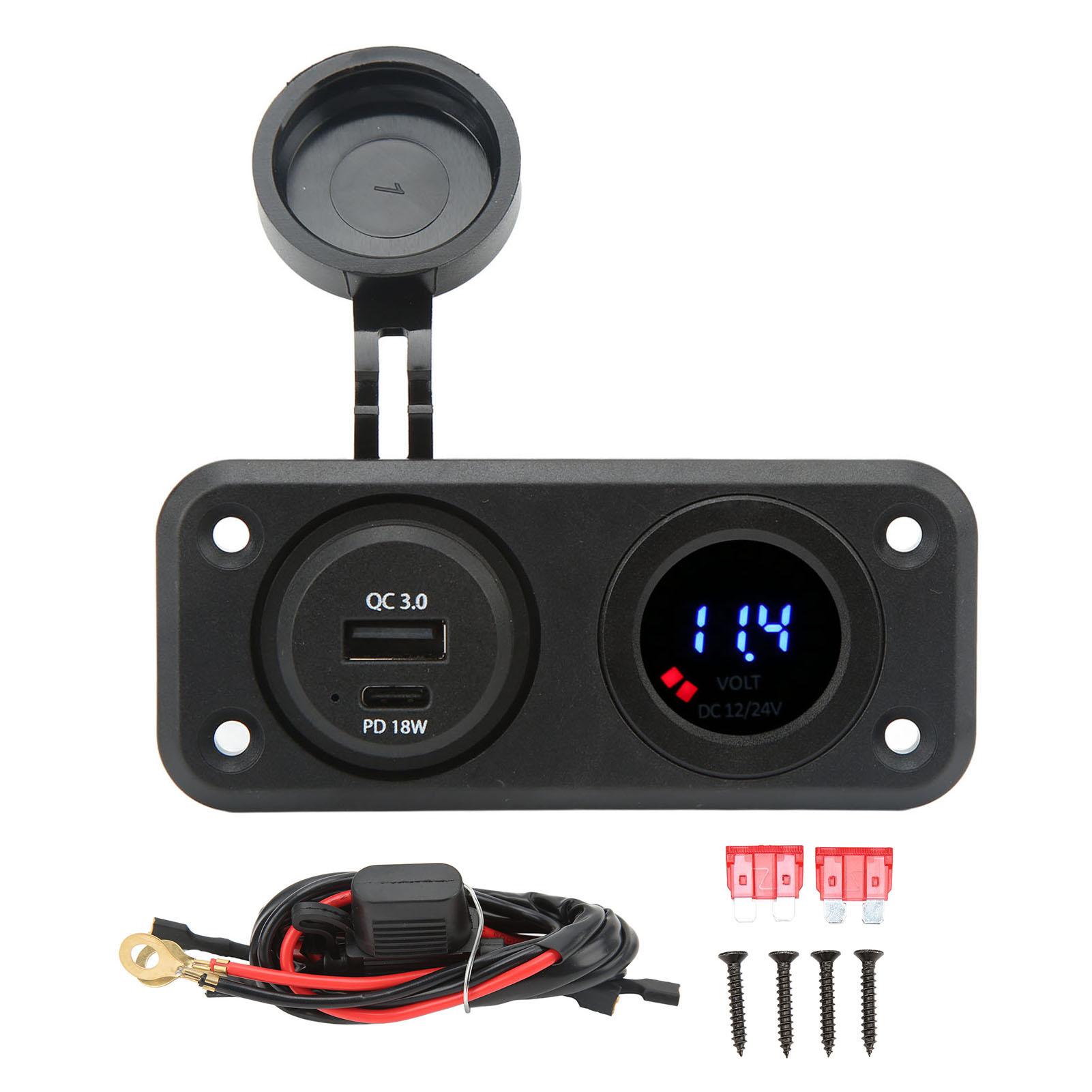 

Car Phone Charger Adapter with Color Backlight Voltmeter QC 3.0 PD 18W Dual Port DC10‑30V for Truck