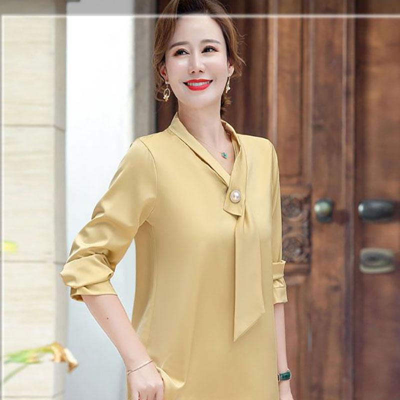 Topuri din șifon de damă Cămașă moale de vară pentru mame Cămașă pulover cu mânecă scurtă Femei de vârstă mijlocie