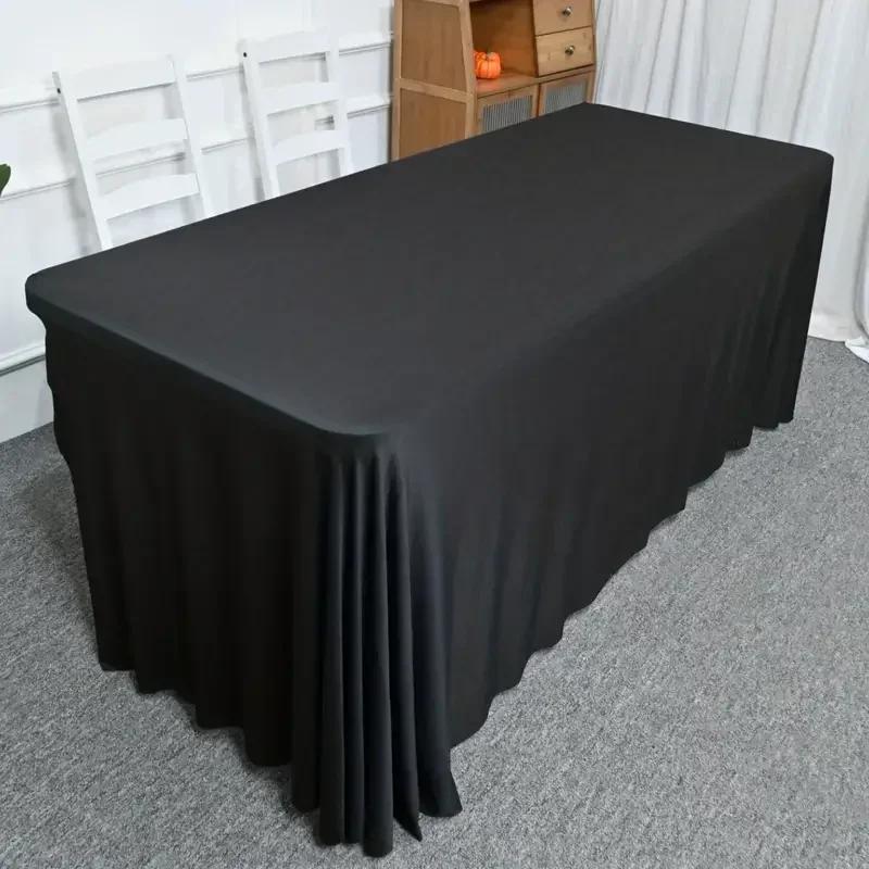 4/6/8 FT Stretch Table Cloth Polyester Rectangle Washable Table Cloth Solid Color for Birthday Wedding Events Party Decoration