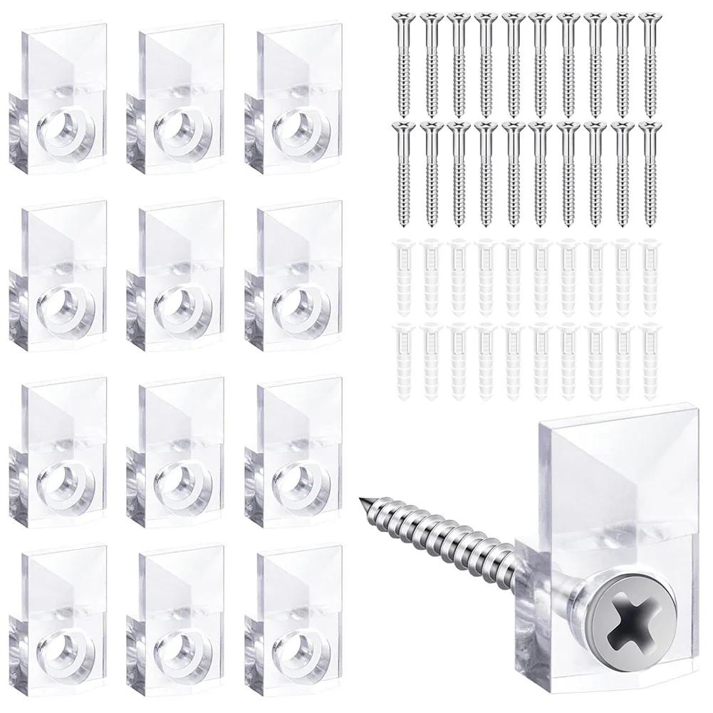 Practical Mirror Mounting Kit 20 Sets of Mirror Holder Clips Lightweight Plastic Clips with Screws and Anchors
