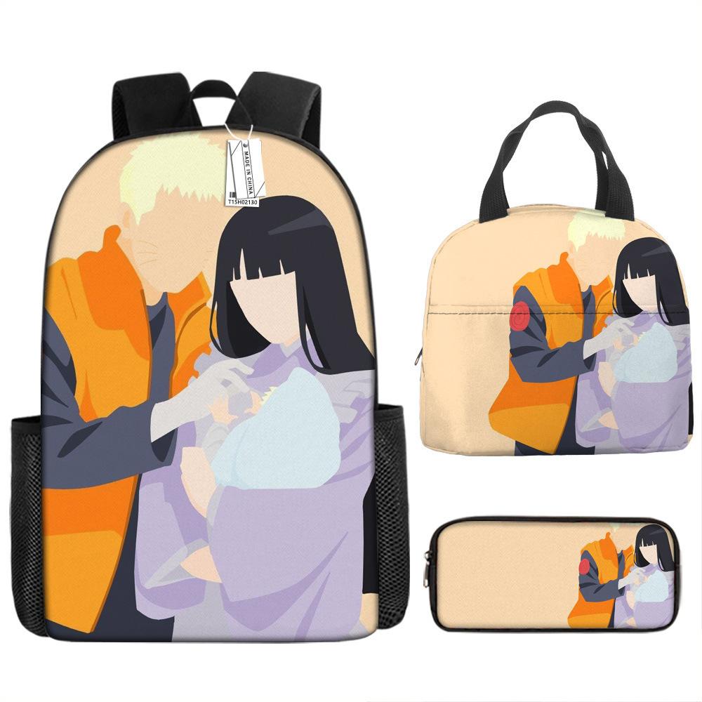 Naruto Shippuden Elementary and Secondary School School Bag Large Capacity Campus Backpack Lunch Bag Pencil Bag Three-piece Set