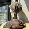 New Niche Plaid Lace Up Pullover Hat for Women Personality Irregular Baotou Hat Lazy Style  Face Showing Small Pile Hat