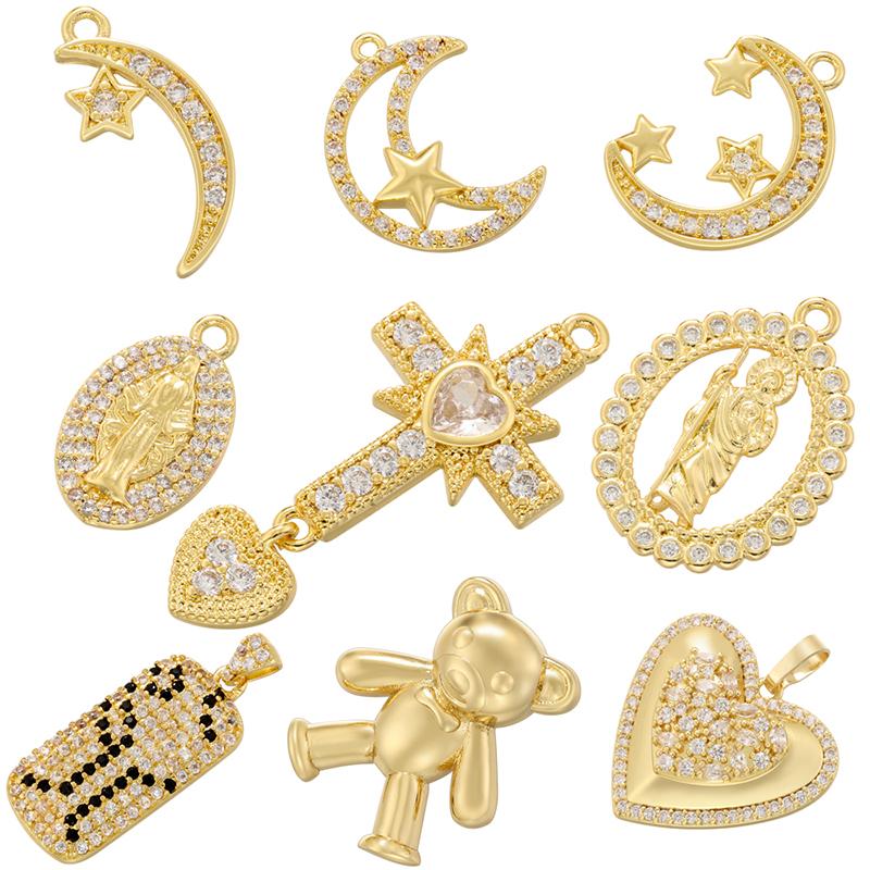 ZHUKOU 9 Styles Cubic Zirconia Charms for Jewelry Making Cute Bear Jewelry Pendants Heart DIY Charms Jewelry Accessories VD1431