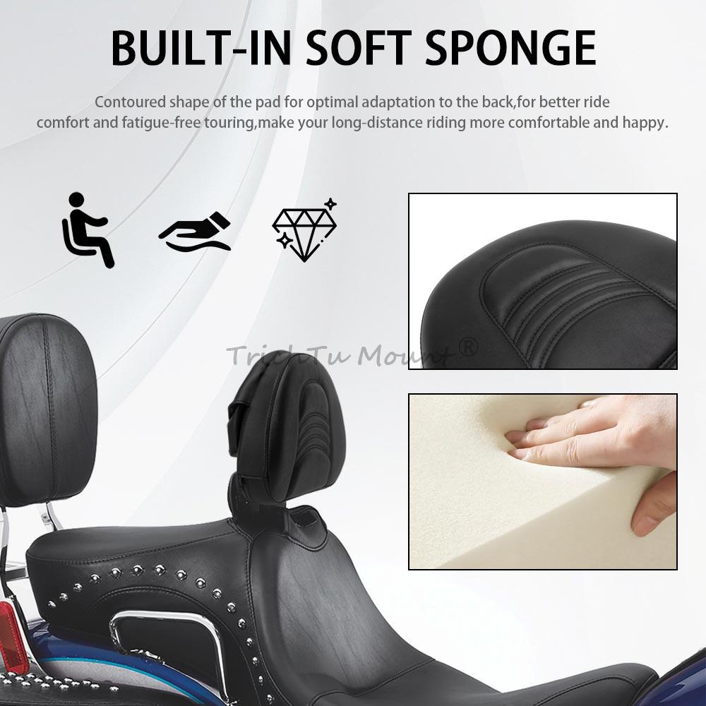 Adjustable Driver Backrest Chrome PU Leather Seat Motorcycle Accessory For Harley Heritage Softail FLSTC/Fatboy FLSTF 2007-2017