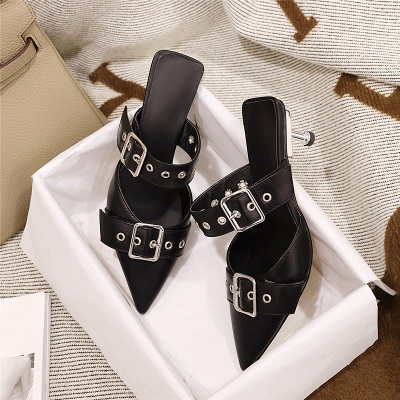 Damen Pantoletten mit hohen Absätzen Sommer neu Europäischer und amerikanischer Stil sexy klein spitz dünner Absatz große Größe Mules