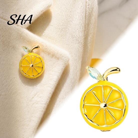 Fruit Lapel Pins Lemon Slice Brooch Pin, Oil Dripping Pin with Rhinestone Leaf, Decorative Badge for Clothes Bags Scarves Scarf