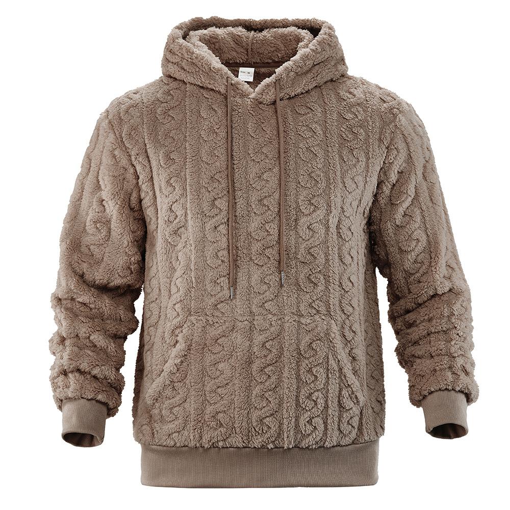 Men's Fuzzy Sherpa Hoodie Pullover Sweatshirts With Pocket Comfortable Loose Cozy Long Sleeve Winter Hooded Outwear Textured Tops for Men