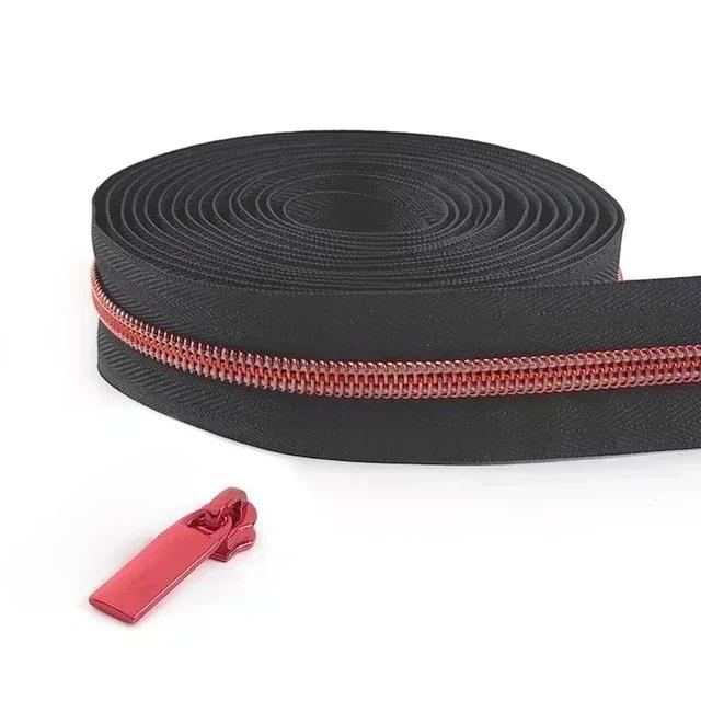Cintas de Cremallera de Nylon #5 de 1/2/3/4/5 Metros con Deslizadores Cremalleras de Espiral Bolsa Cartera Bolsillo Tiradores de Cremallera Kit de Reparación de Cabezal Accesorios de Costura