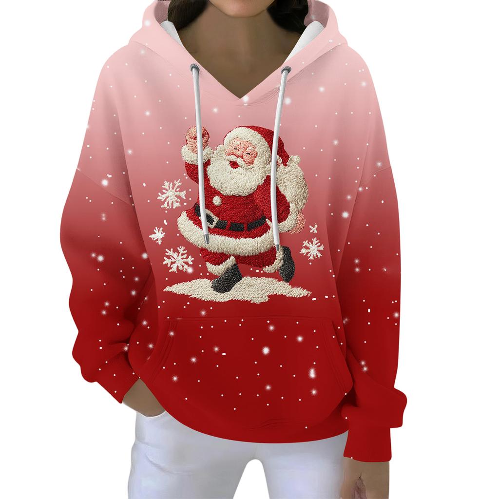 Christmas Hoodies For Women Funny Cute Printed Holiday Sweatshirt Winter Oversized Pullover Tops