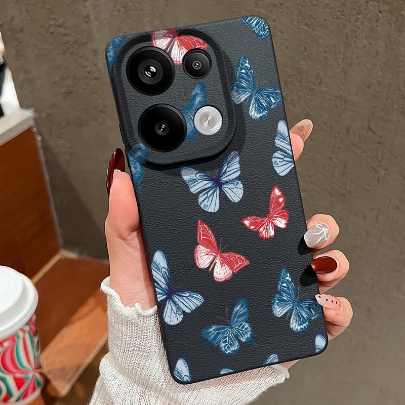 Color Butterfly Pattern Silicone Soft Case for Xiaomi 13t Poco X6 M6 Pro Redmi Note 14 13 12 11 10 Pro Shockproof Leather Texture Plain Color Cover