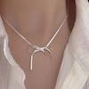 Stainless Steel New Fashion Waterproof Bow Necklace for Women Snake Bone Chain Bowknot Charm Necklaces Silver Color Jewelry