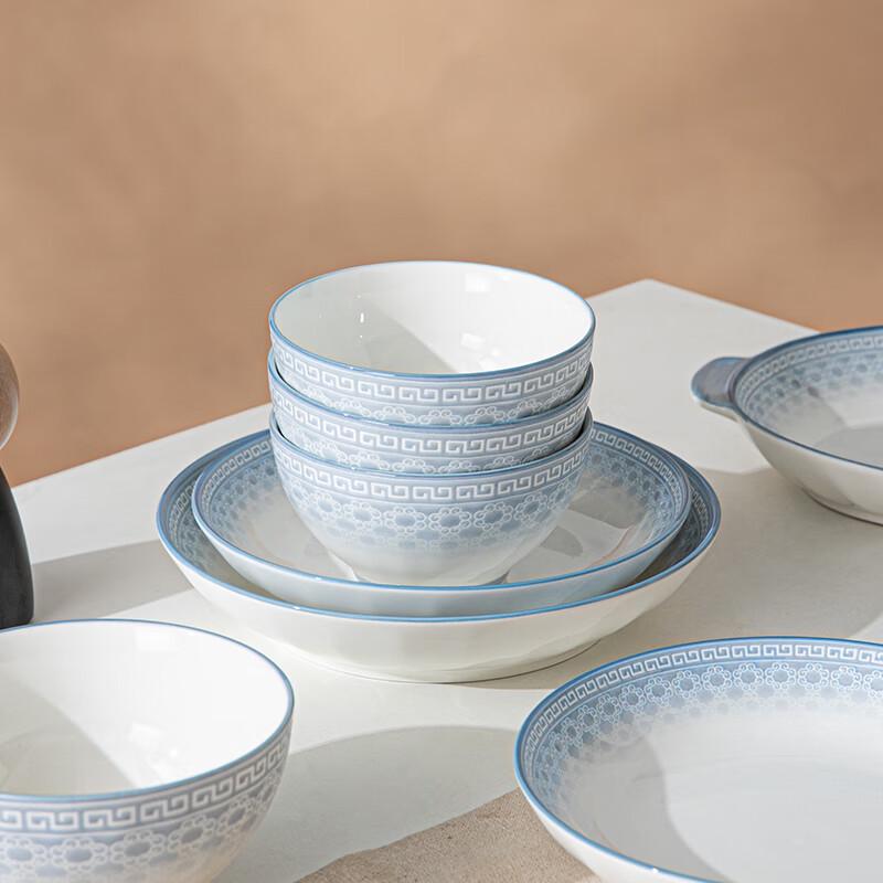 Linyen Chinese Style Underglaze Ceramic Rice Bowl Set