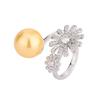 Jewelry Copper Platinum Plated With Simulation Pearl Diamond Flower Women'S Ring 14Mm