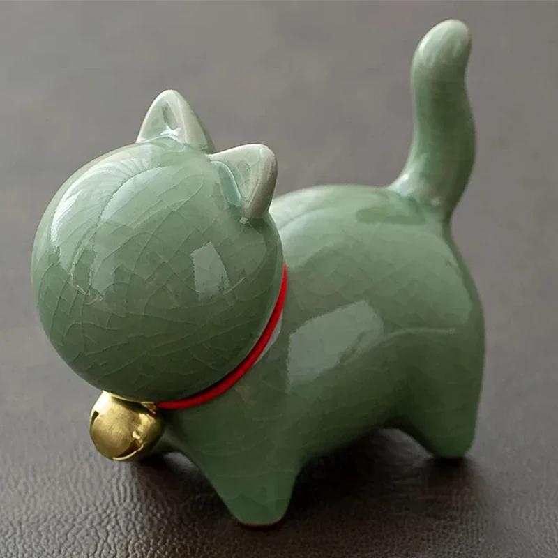 Tea Pet  Ceramics Ornaments Gold Painted Boutique Tea Table Accessories Kitten Creative Ceramics Cute Kitten Ornament Animal