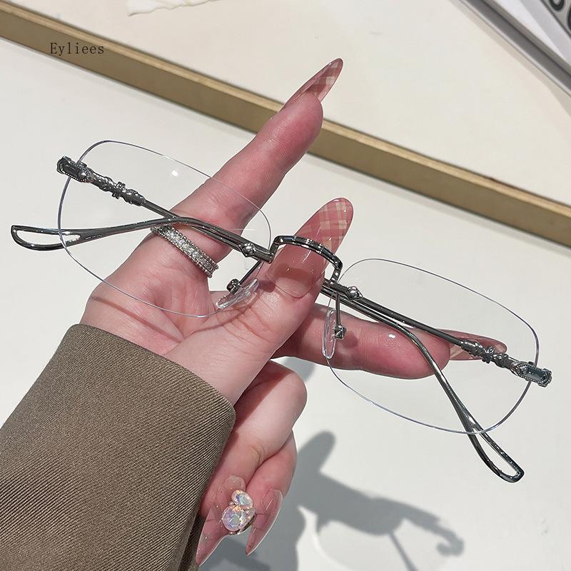 Photochromic Anti-blue Glasses Frameless Temperament Flat Lens Burst Glasses Women Men Fashion Eyewear Eyeglasses Óculos