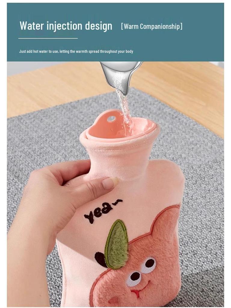 Explosion-Proof Hot Water Bottle with Cute Plush Cover - Ideal for Abdomen and Bed Warmth