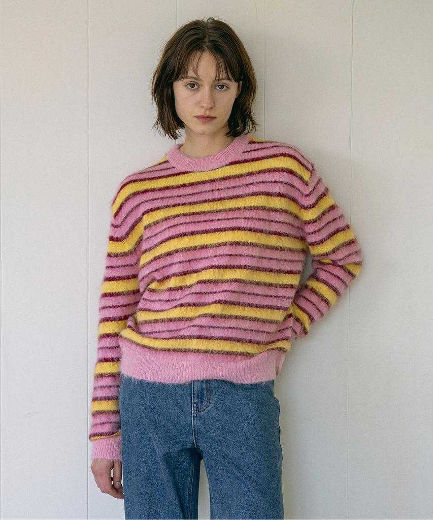 Banwonateullie Kn4255 Hairy Stripe Knit_Pink