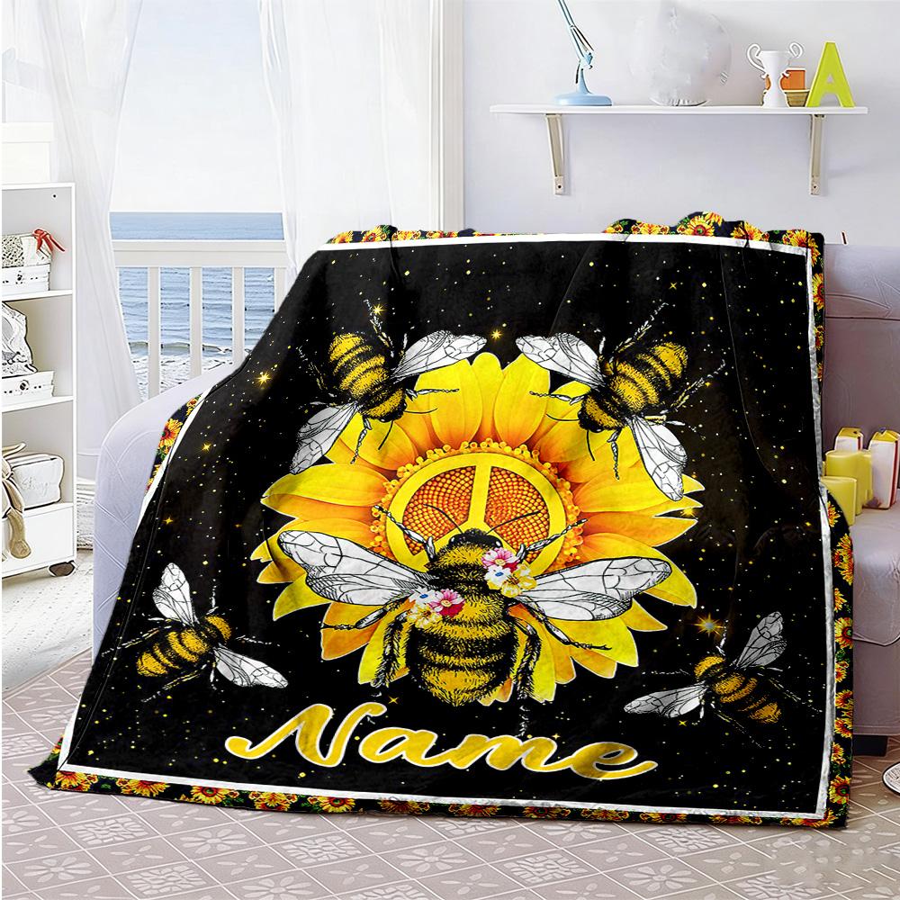 Peaceful Bee Personalized Name Blanket Cozy Personalized Blanket Soft Warm Cozy Suitable for Picnics Office Chair Couch Bedding Four Seasons Universal