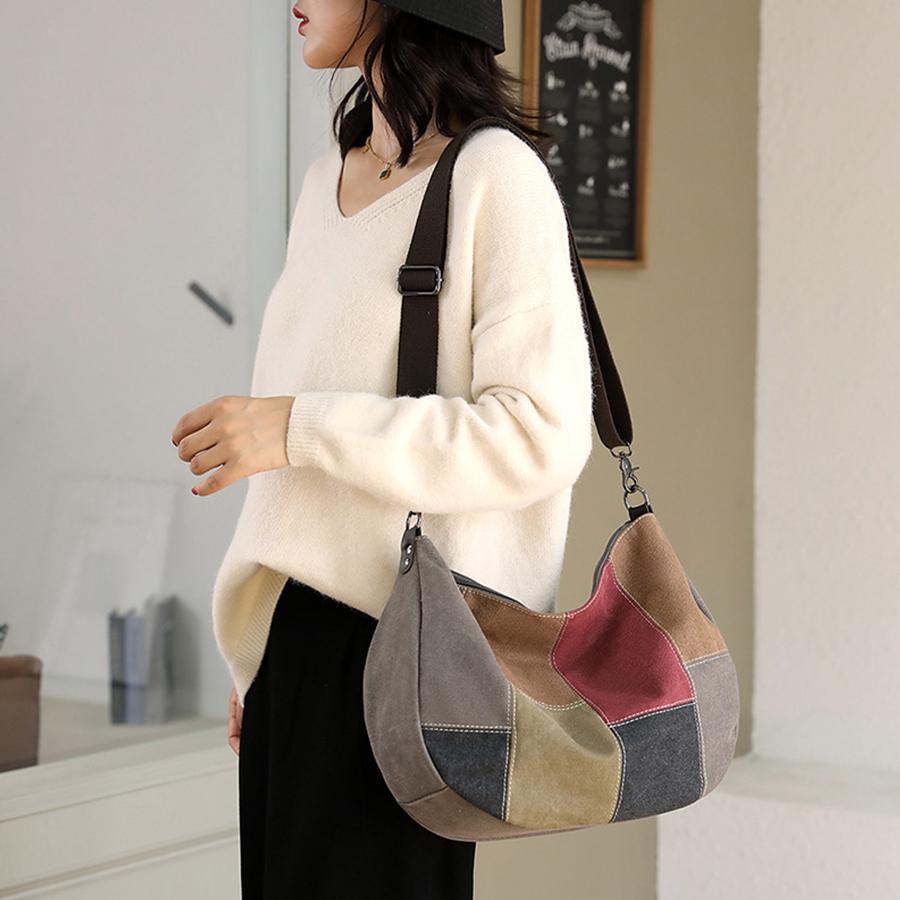 Canvas Fabric Commuting Patchwork Shoulder Bag High Capacity Women Crossbody Messenger Bag Leisure Versatile Shoulder Hobos Bags