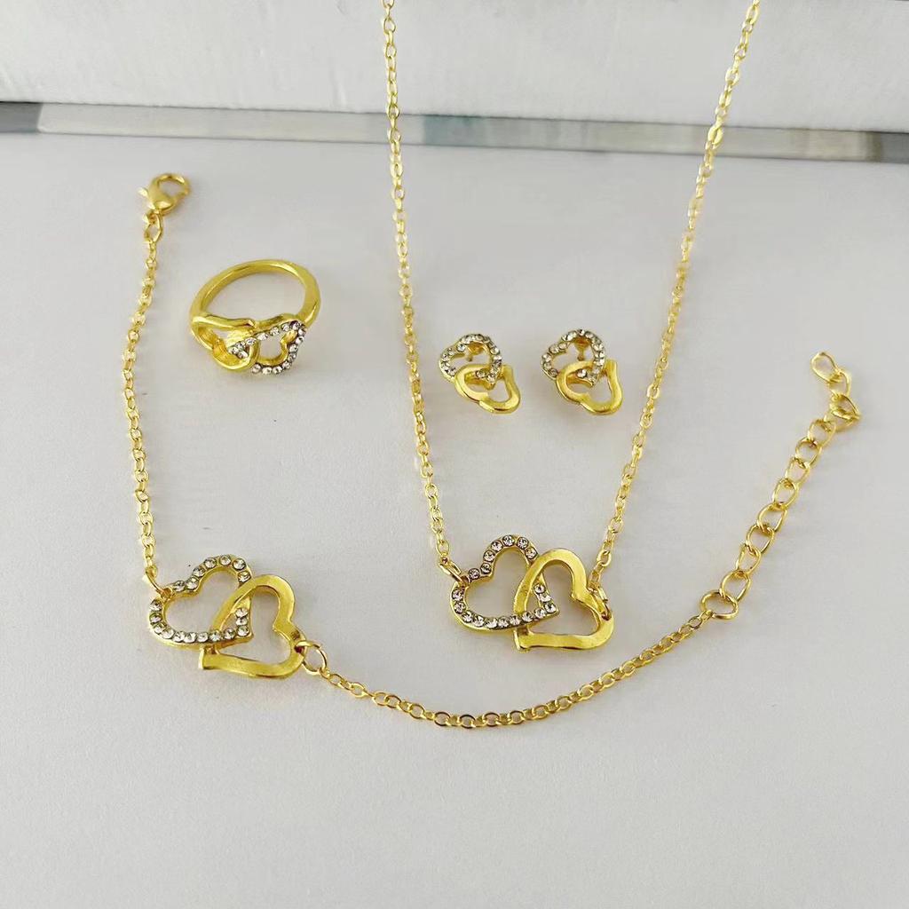 Luxury Rhinestone 4-Piece Jewelry Set, Necklace Earrings Bracelet Ring