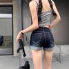 Spicy Girl Retro Dark Blue Hip-Hugging Denim Shorts: Slimming, Rolled Hem, Summer Style