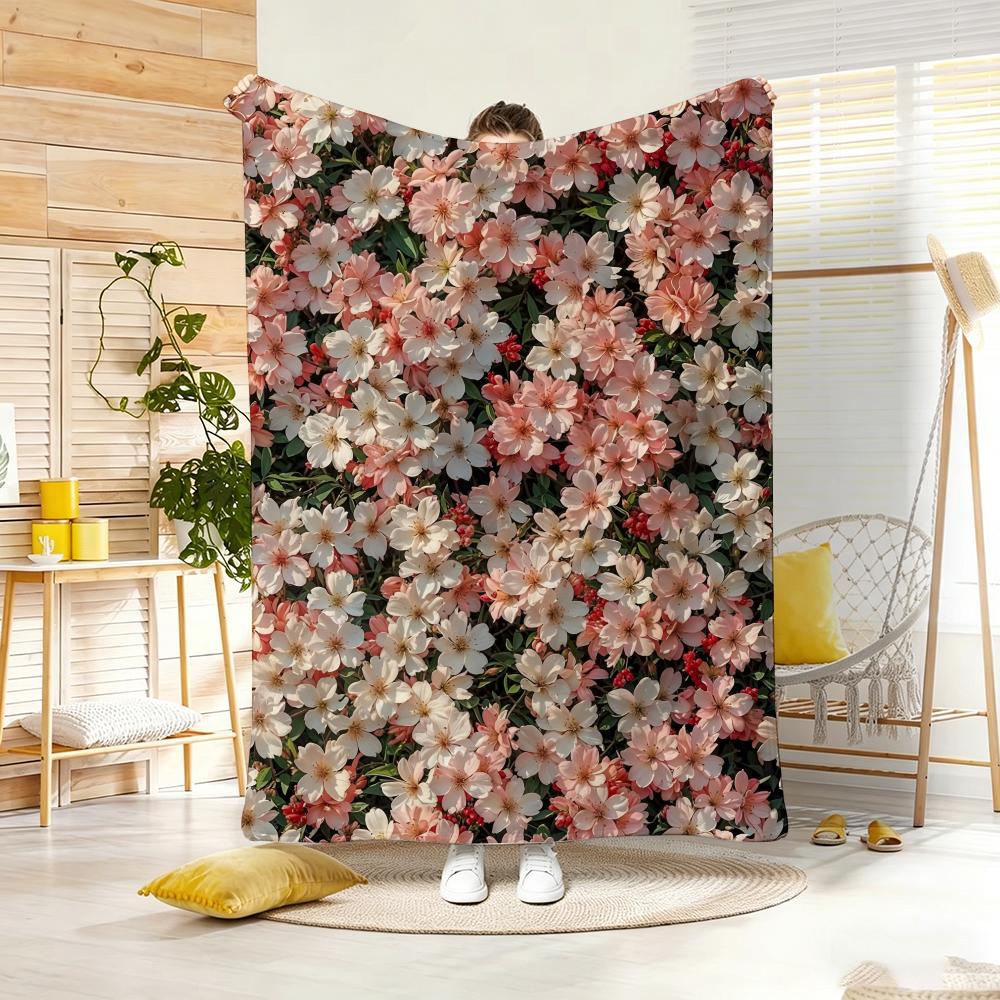 Fresh Flowers Throw Lightweight 240G Flannel Blanket Soft Skin-Friendly For Summer Cooling