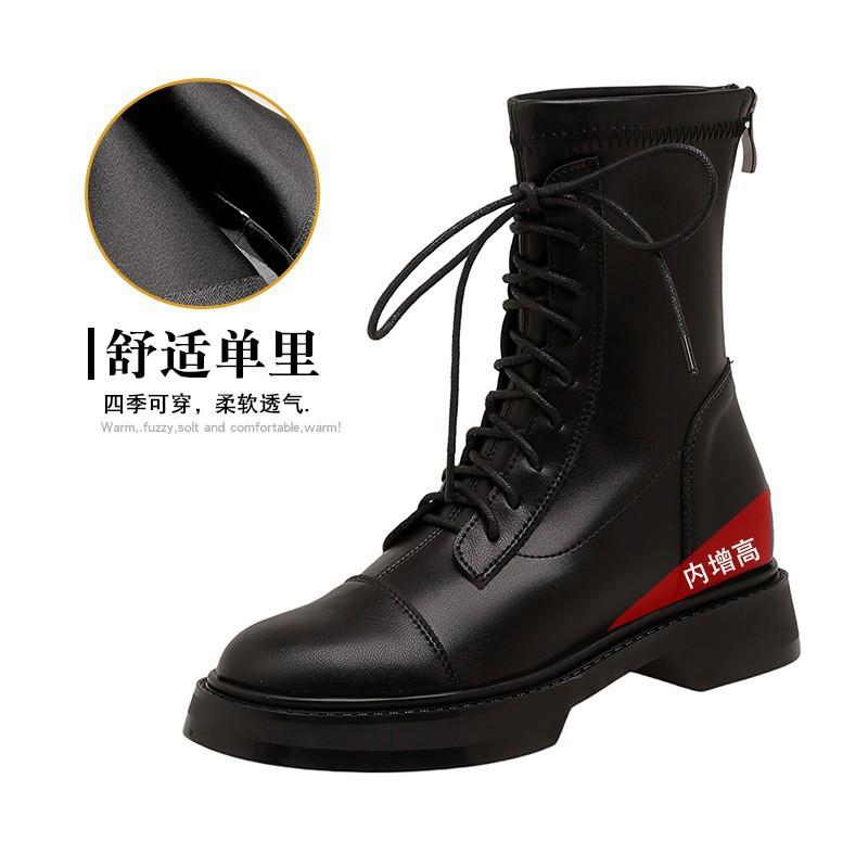 Autumn and winter new leather British style short boots thick-soled Martin boots inner heightening elastic boots thin boots