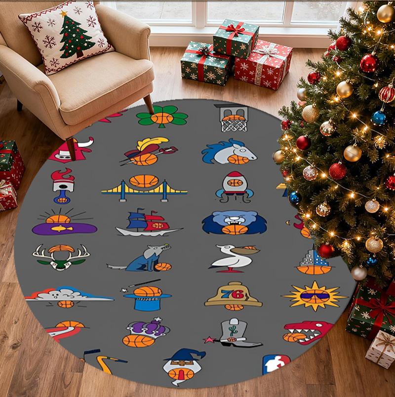 NBA Basketball Pattern Round Rug, Indoor/Outdoor Mat, for Picnic, Gameroom, Bedroom, Office, Living Room, Home Decor Carpet, Birthday Gift