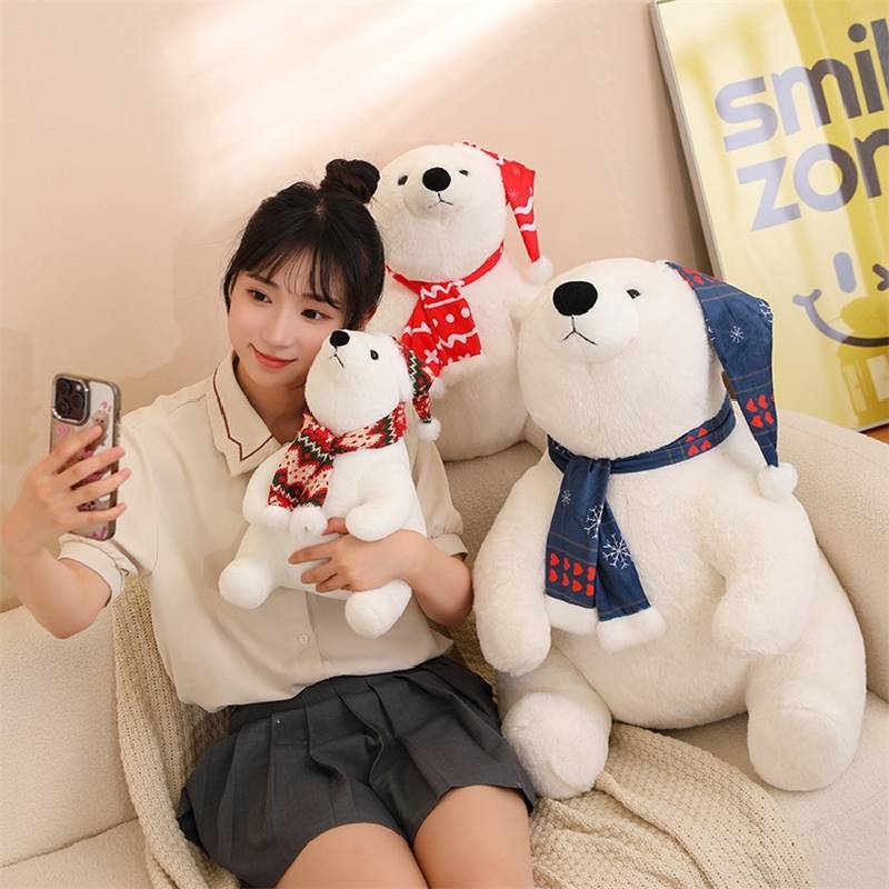 Polar Bear Plush Toy Christmas Edition With Short Plush For Kid And Holiday Gift