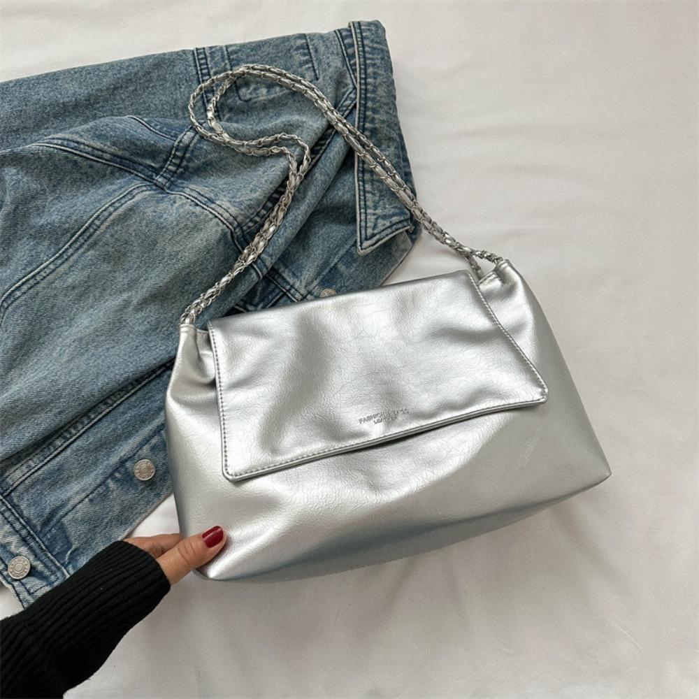Fashion Large Capacity Crossbody Bag Single Shoulder PU Material Tote Bag Chain Strap Solid Color Shoulder Bag