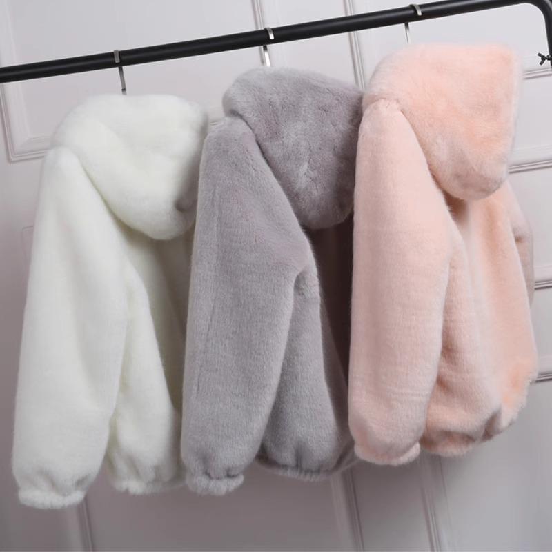 Women's Petite Thickened Hooded Fluffy Jacket, Double-Sided Plush, Short Autumn/Winter 2025