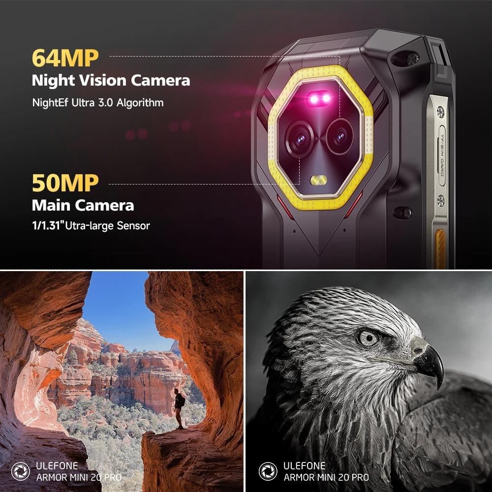 Ulefone Armor Mini 20 Pro 5G 4.7" Rugged Phone 64MP Night Camera Android 15 Smartphone 6200mAh Up to 16GB+256GB NFC Global