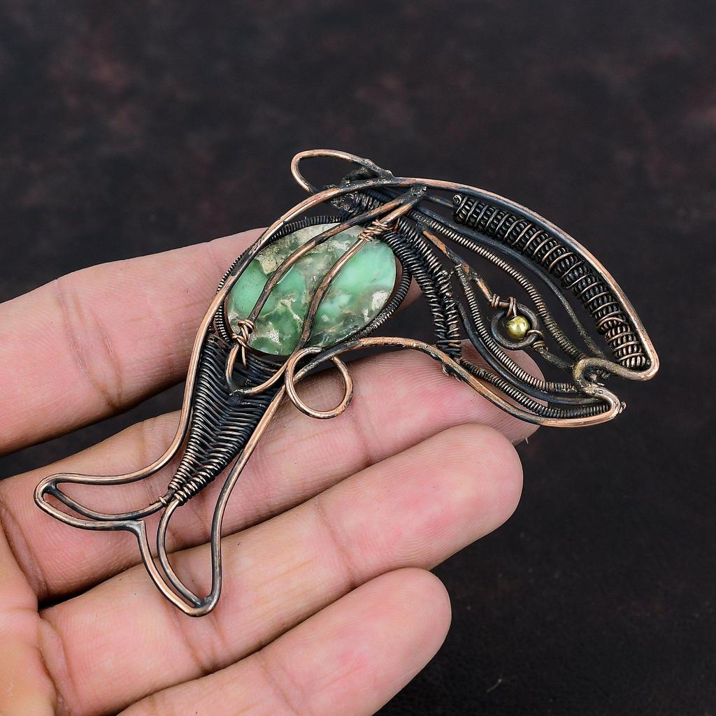 Variscite Pendant Copper Wire Wrapped Pendant Variscite Jewelry Handmade Fish Design Pendant Copper Jewelry Gemstone Pendant Gift For Mother