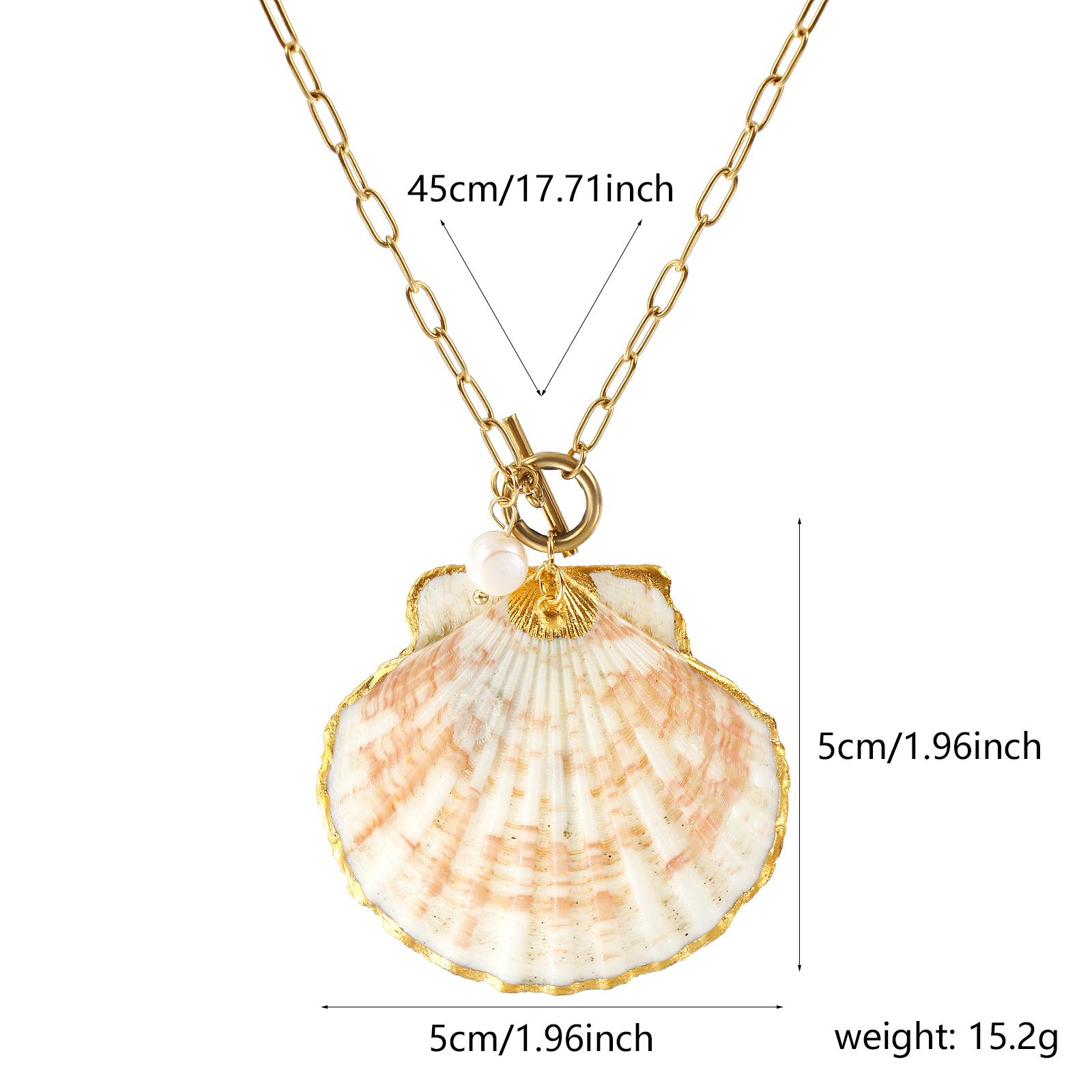 304 Stainless Steel & Shell Pendant Necklace 18K Gold Plated Paperclip Link Chain Pendant Charm Necklace 45cm For Women Gift