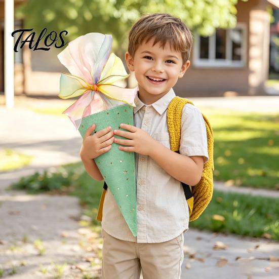 Childrens Treat Holder Ice Cream Cone Shaped Bag for Kids, Triangle Fabric Candy Kindergarten Graduation Present with Ribbon Bow Holiday, Birthday,