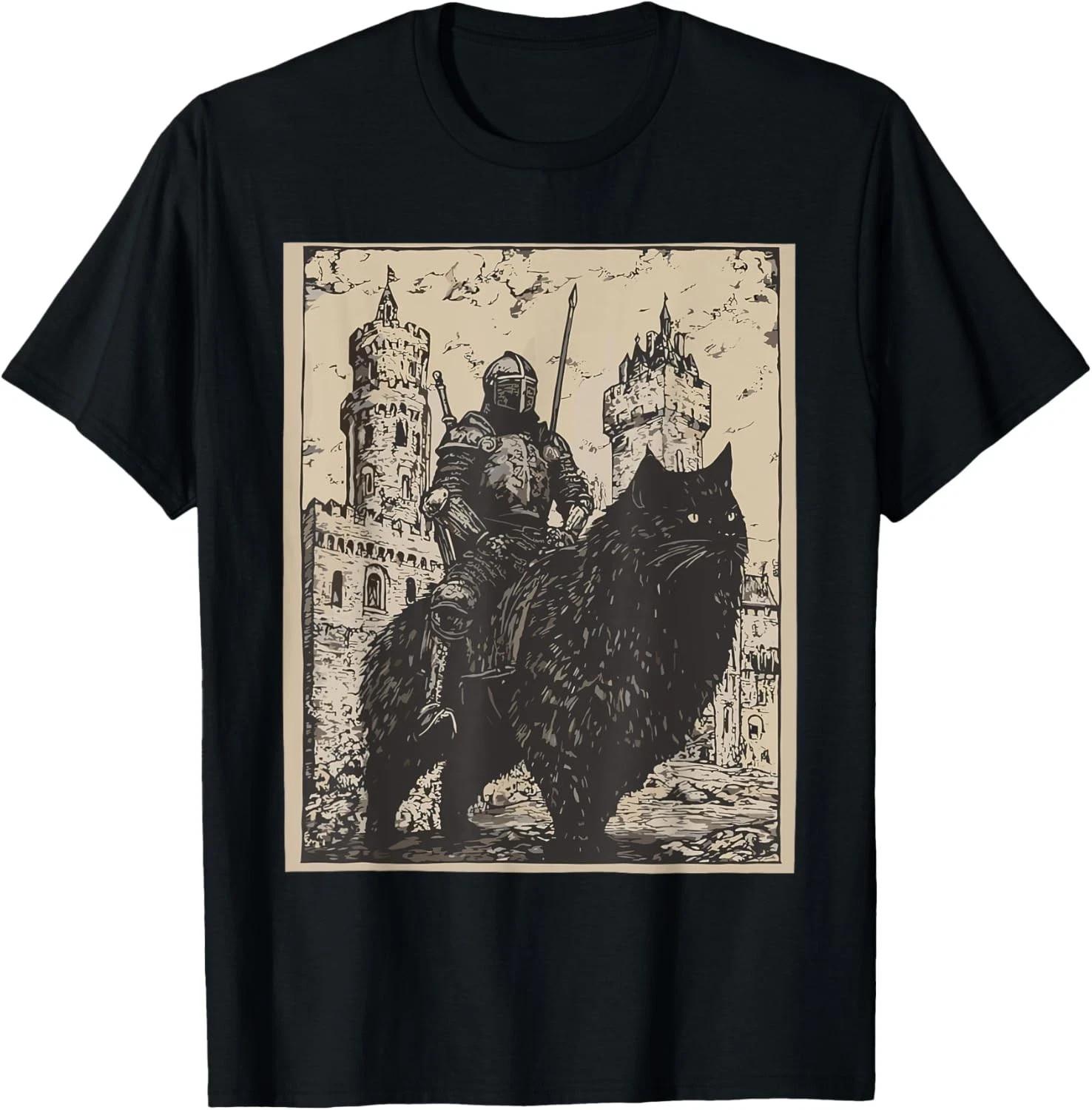 Knight Cat Rider Vintage 90s Medieval Knight Riding Cat T-Shirt S разноцветный