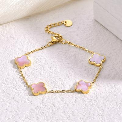 Pulsera de trébol de cuatro hojas de 12 mm con grabado fino de alta calidad y concha de acero de titanio. El trébol de cuatro hojas no pierde color. Pulsera para mujer.
