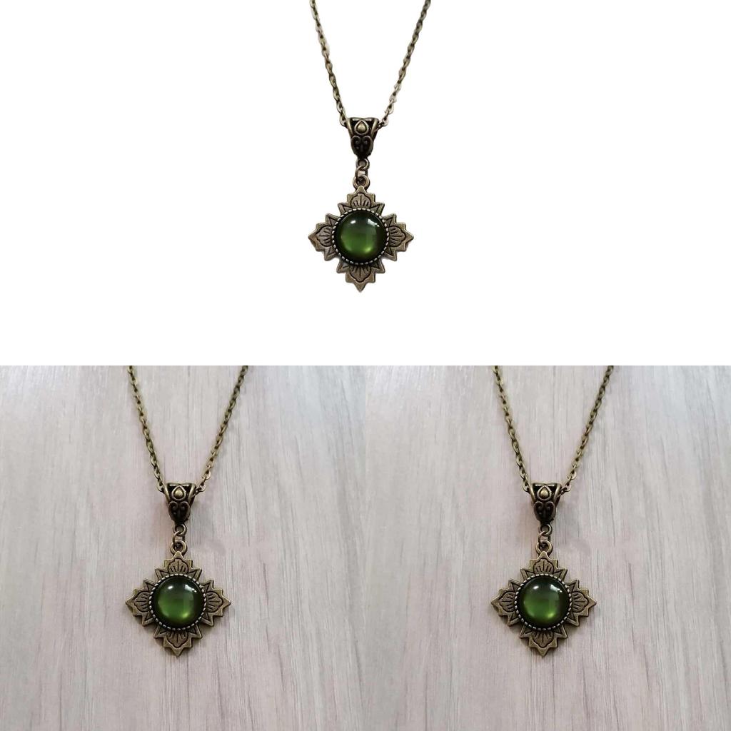 Vintage Bronze Cross Pendant Necklace With Green Stone For Gothic Gothic Gothic Style Jewelry