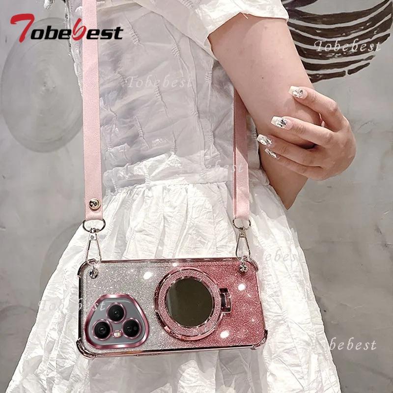 For Huawei Honor 400 Lite Pro Case Crossbody Lanyard Plating Mirror Holder Cover