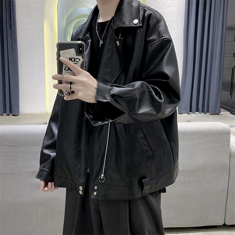 

Мужская 2025 Новая Американский Стиль Черная Кожаная Мотоциклетная Куртка - Красивый Разбойник Осенне-Зимнее Пальто L (115-130 jin)