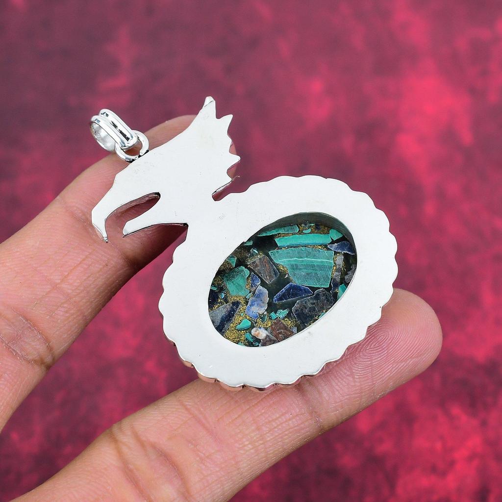 Azurite Malachite Pendant, 925 Solid Sterling Silver Gemstone Jewelry, Handmade Pendant, For Thanksgiving
