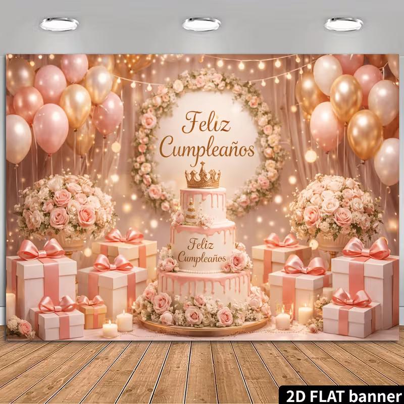 2D Floral Crown Cake & Balloon Photography Background