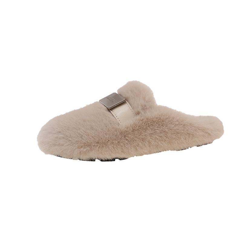 Internet Celebrity Mao Mao Slippers Women's Shoes 2025 Autumn and Winter New Wear Lazy Flat Bottom One Pedal Bag Head Cotton Slippers