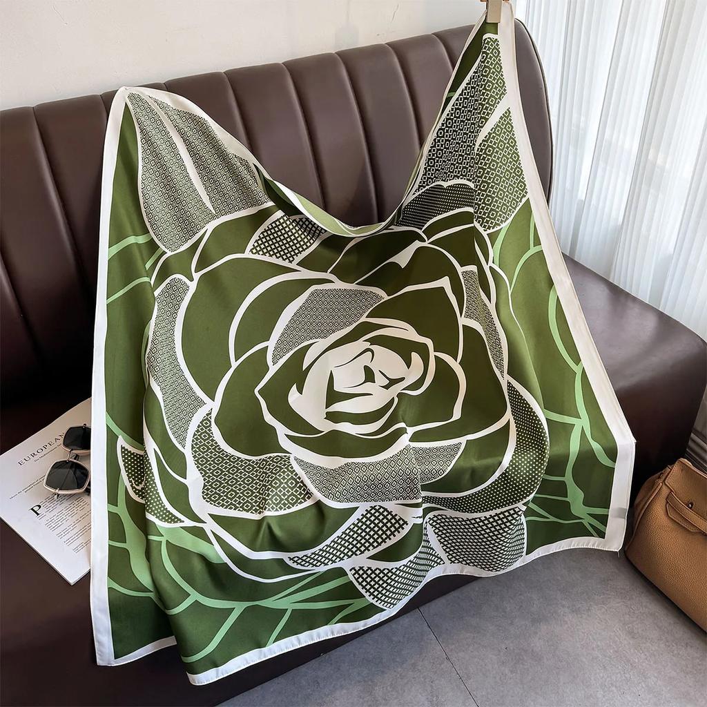 90*90Cm Square Scarf Twill Silk Feeling Women Head Shawls and Wraps Luxury Hair Tree Print Neck Scarves Hijab Bandana Pashmina
