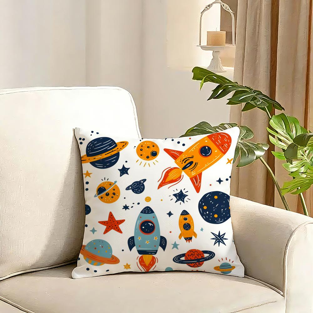 outer space spaceship astronaut rocket Cushion Cover Reversible Plush Pillow Cover Soft Fluffy  Home Decor for Sofa Bedroom