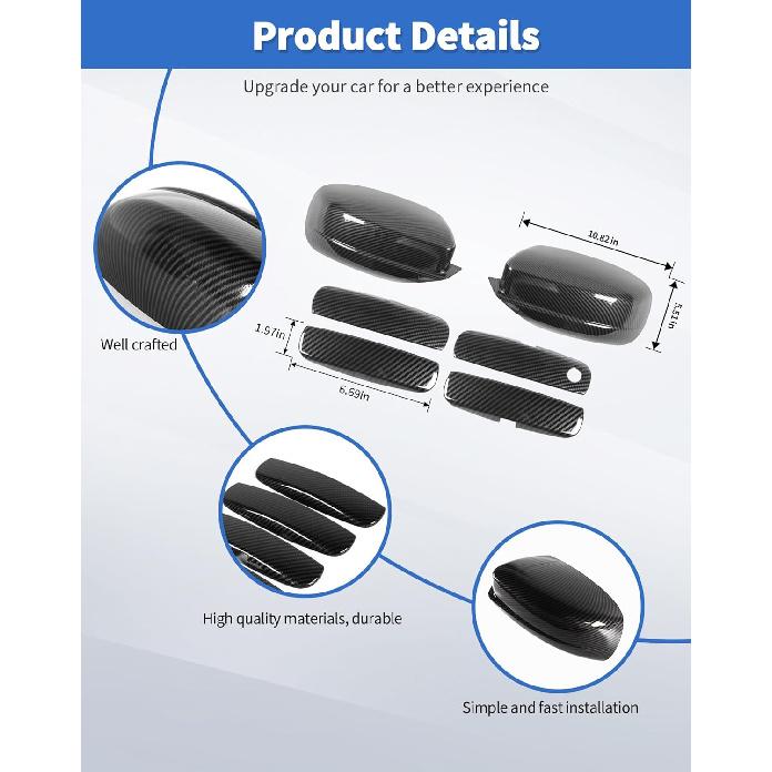 Carbon Fiber Exterior Side View Mirror Covers Caps & Door Handle Covers Trim Fit for 2010-  2024 Dodge Charger